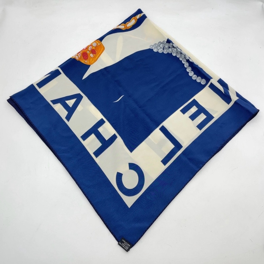 Chanel Navy White Mademoiselle Gripoix Silk Scarf - Picture 7 of 16